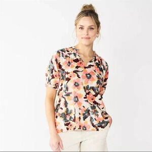NWT Sonoma Puff Sleeve Floral Top XL Pink‎